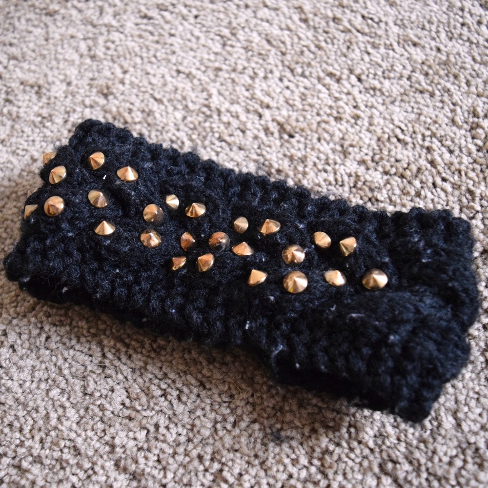 Black Studded Knit Winter Ear Warmer Headband